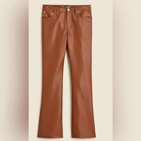 J. Crew High Rise Bootcut Faux Leather Pant Brown Sugar Size 28  NEW - Picture 1 of 16